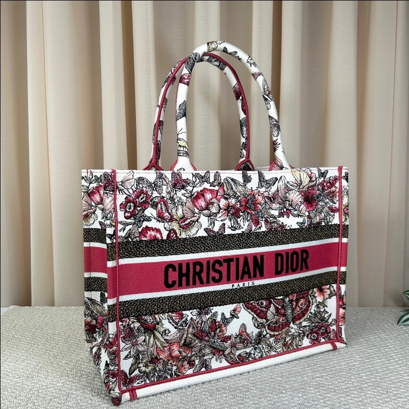 迪奧Dior蝴蝶花卉刺繡托特手提托特包 上身吸睛 包型板正 容量大 日常通勤百搭實用-2