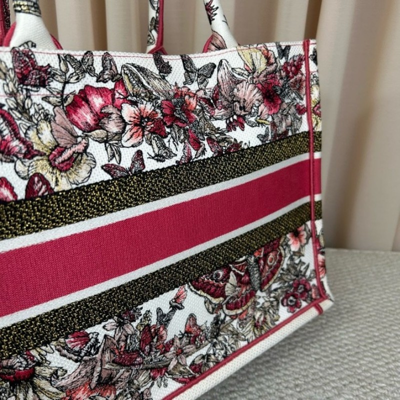 迪奧Dior蝴蝶花卉刺繡托特手提托特包 上身吸睛 包型板正 容量大 日常通勤百搭實用-19