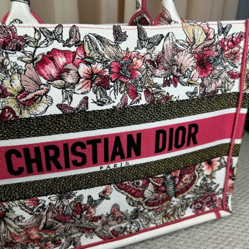 迪奧Dior蝴蝶花卉刺繡托特手提托特包 上身吸睛 包型板正 容量大 日常通勤百搭實用-20