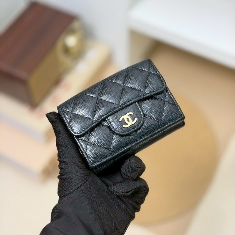 🏷️Chanel 香奈兒．Coco Mini 三折短夾 荔枝牛淡金扣-0