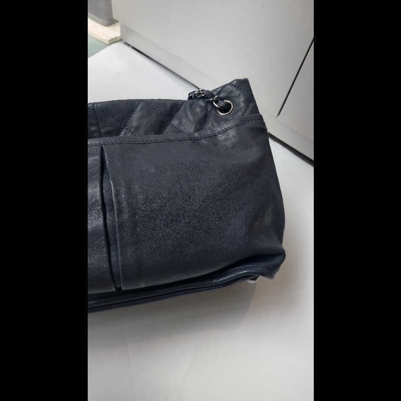 Chanel 銀鍊藍色皮革三層托特包-6