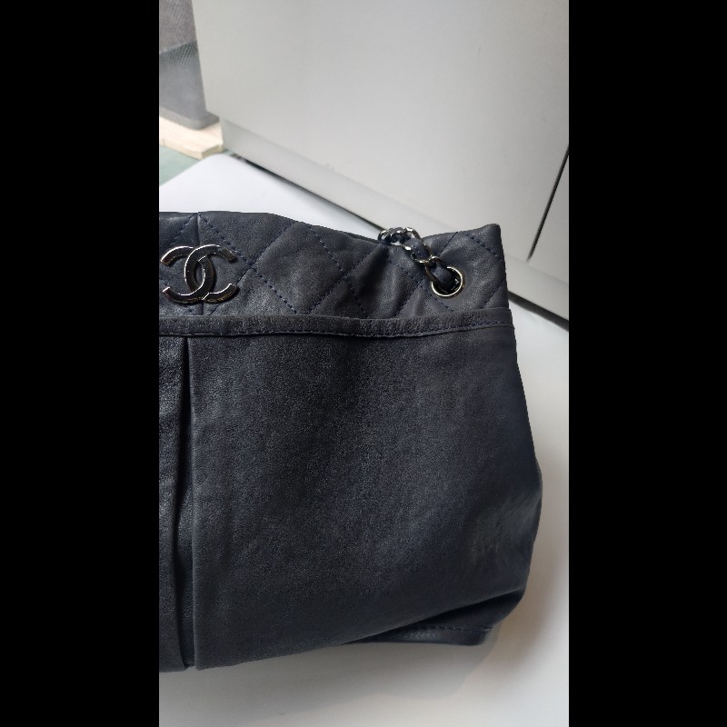 Chanel 銀鍊藍色皮革三層托特包-7