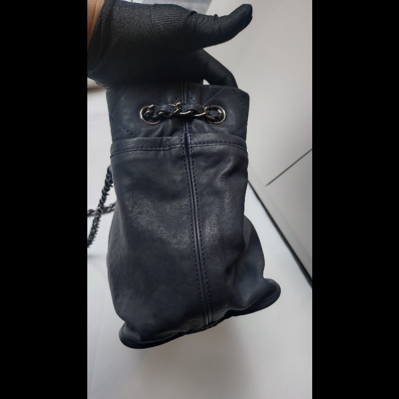 Chanel 銀鍊藍色皮革三層托特包-13