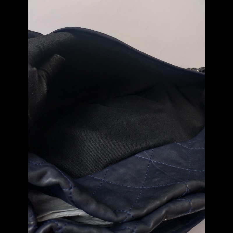 Chanel 銀鍊藍色皮革三層托特包-23