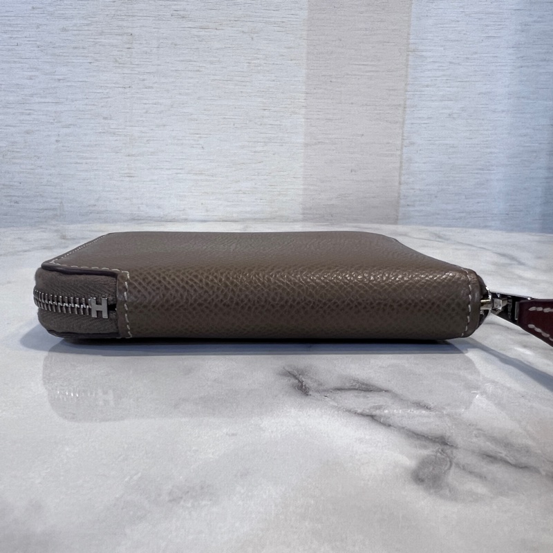 Hermes 18Etoupe大象灰Epsom皮銀釦Silk絲巾短夾-2