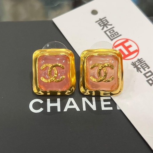 東區正精品㊣CHANEL L23C 全新未使用香奈兒金色雙C粉色方糖針式耳環 無原廠盒子 RZ6293-0