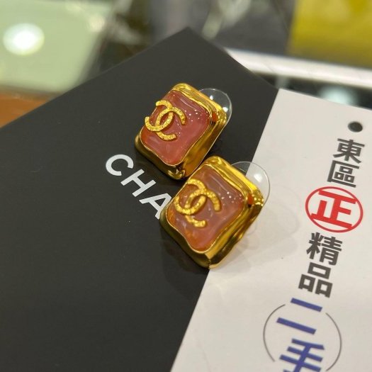 東區正精品㊣CHANEL L23C 全新未使用香奈兒金色雙C粉色方糖針式耳環 無原廠盒子 RZ6293-2