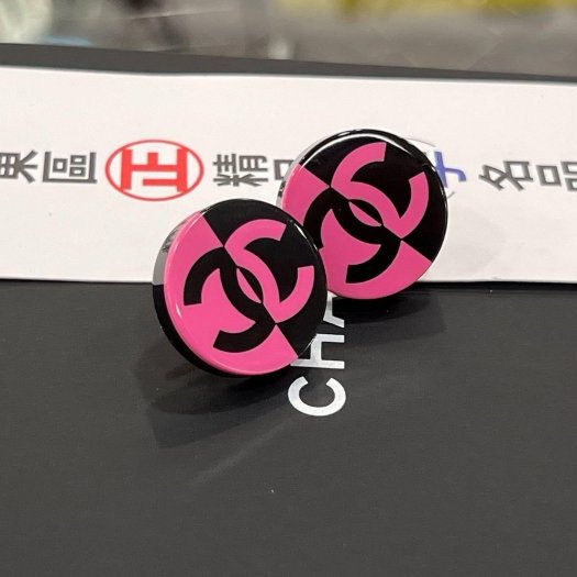 東區正精品㊣CHANEL D22S全新未使用香奈兒黑色粉色撞色壓克力針式耳環 無原廠盒子 RZ6295-2