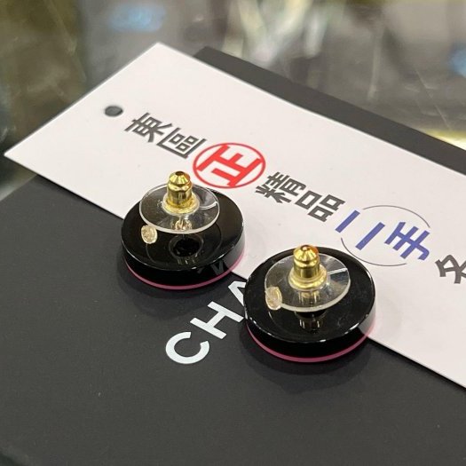 東區正精品㊣CHANEL D22S全新未使用香奈兒黑色粉色撞色壓克力針式耳環 無原廠盒子 RZ6295-4