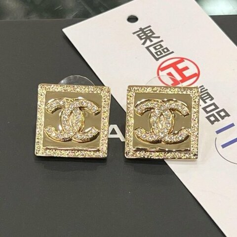 東區正精品㊣CHANEL ABA002全新未使用香奈兒金色雙C方形水鑽針式耳環 無原廠盒子 RZ6294
