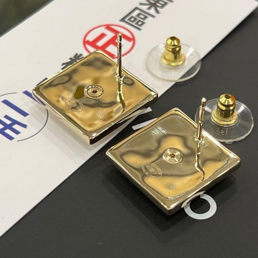東區正精品㊣CHANEL ABA002全新未使用香奈兒金色雙C方形水鑽針式耳環 無原廠盒子 RZ6294-6
