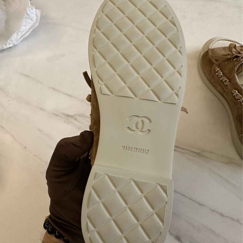 Chanel 棕色圓頭麂皮休閒鞋-5
