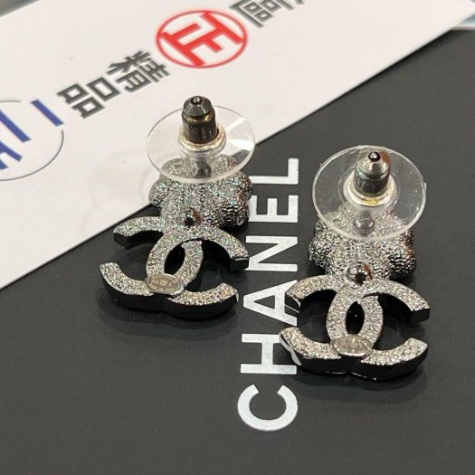 東區正精品㊣CHANEL AB9608 近全新香奈兒黑銀色雙C山茶花水鑽珍珠針式耳環 無原廠盒子 RZ6297-3
