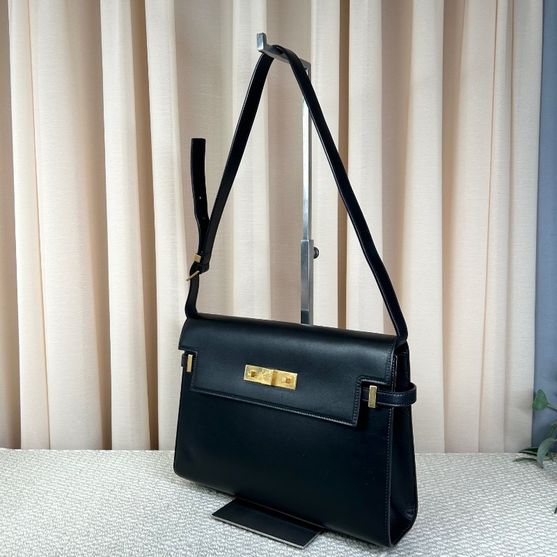 YSL聖羅蘭 MANHATTAN BOX曼哈頓系列黑金牛皮革肩背包 金色五金 經典黑色 容量大 日常通勤出門都合適 日常百搭-3