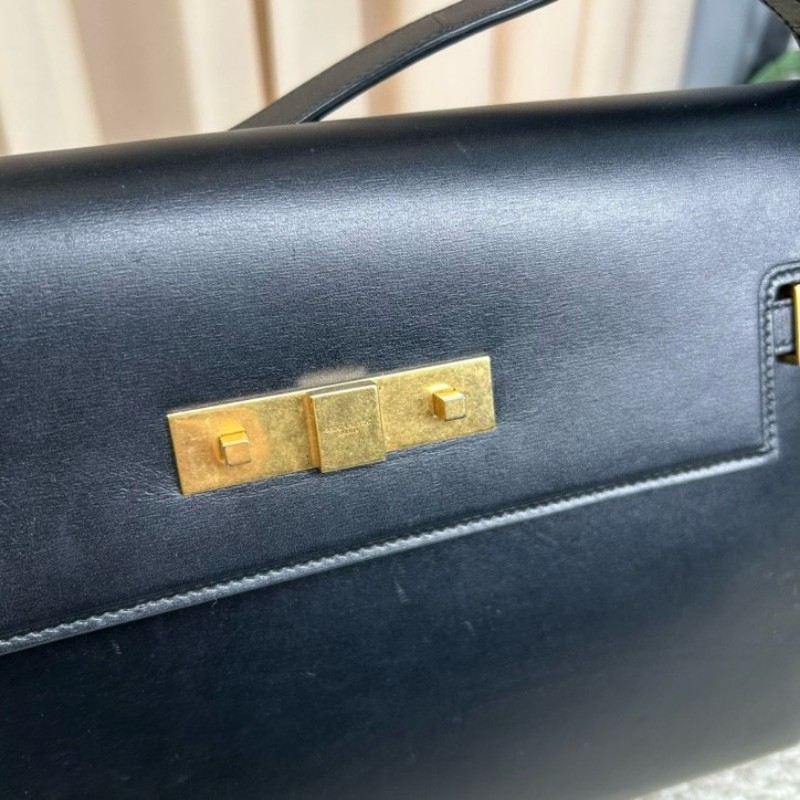 YSL聖羅蘭 MANHATTAN BOX曼哈頓系列黑金牛皮革肩背包 金色五金 經典黑色 容量大 日常通勤出門都合適 日常百搭-17