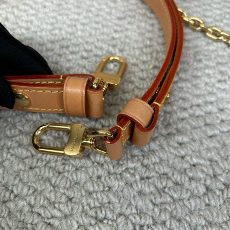 LV路易威登老花豌豆月亮包 老花配棕色邊框 金色鏈條裝飾 容量實用 日常百搭 可腋下背 斜挎 手提 單肩多種背法隨心切換-20