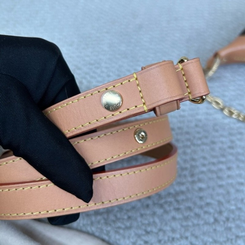 LV路易威登老花豌豆月亮包 老花配棕色邊框 金色鏈條裝飾 容量實用 日常百搭 可腋下背 斜挎 手提 單肩多種背法隨心切換-21