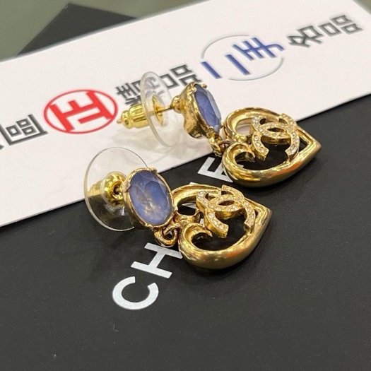 東區正精品㊣CHANEL C23C ABA102 香奈兒金色鏤空愛心藍色水晶針式耳環 無原廠盒子 RZ6299-1