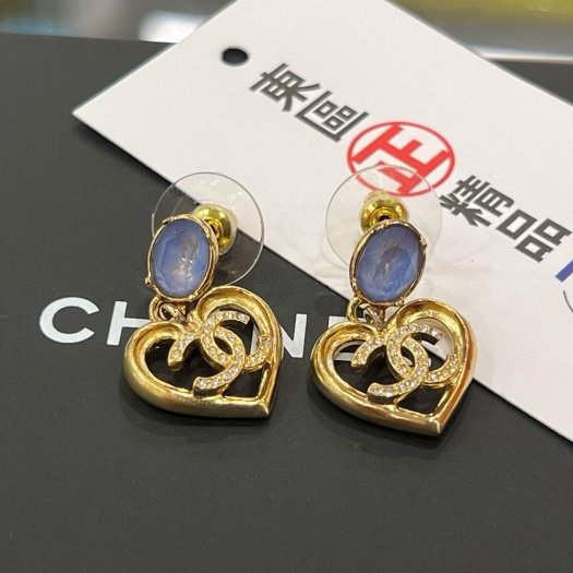 東區正精品㊣CHANEL C23C ABA102 香奈兒金色鏤空愛心藍色水晶針式耳環 無原廠盒子 RZ6299-2