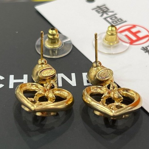 東區正精品㊣CHANEL C23C ABA102 香奈兒金色鏤空愛心藍色水晶針式耳環 無原廠盒子 RZ6299-3