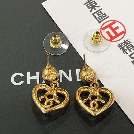 東區正精品㊣CHANEL C23C ABA102 香奈兒金色鏤空愛心藍色水晶針式耳環 無原廠盒子 RZ6299-4
