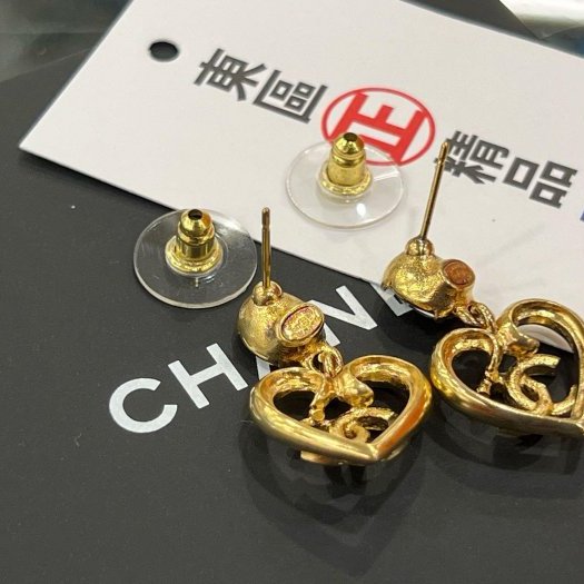 東區正精品㊣CHANEL C23C ABA102 香奈兒金色鏤空愛心藍色水晶針式耳環 無原廠盒子 RZ6299-5