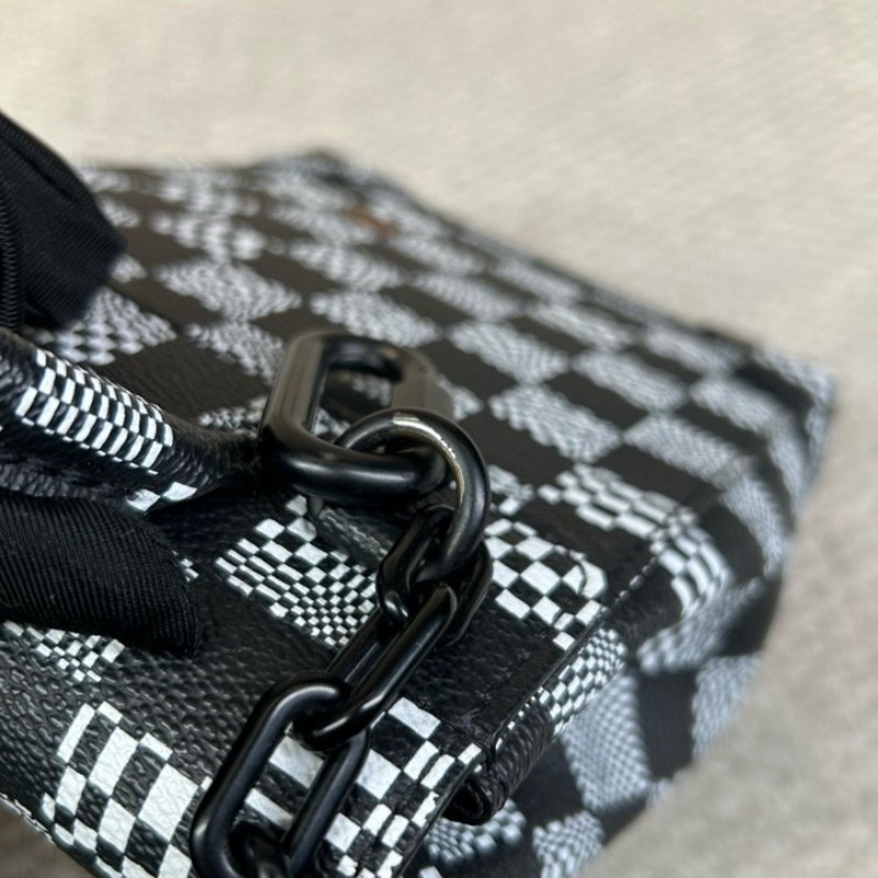 LV路易威登 steamer nano黑白棋盤格斜挎包 有肩帶 可單肩可斜挎可手提 斯卡版黑白棋盤格 趣味性upup 容量實用 日常通勤百搭-11
