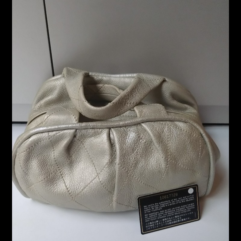 Chanel 銀色軟皮革抓皺手提波士頓包-3