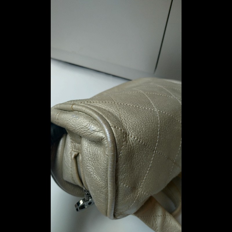 Chanel 銀色軟皮革抓皺手提波士頓包-5