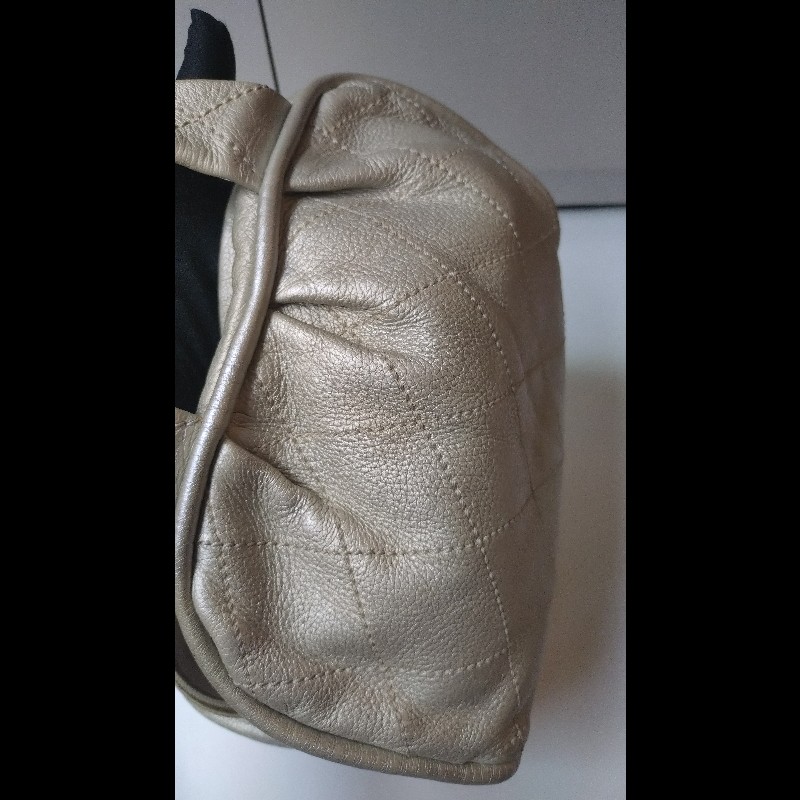 Chanel 銀色軟皮革抓皺手提波士頓包-7
