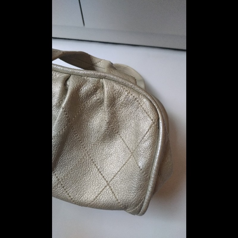 Chanel 銀色軟皮革抓皺手提波士頓包-8