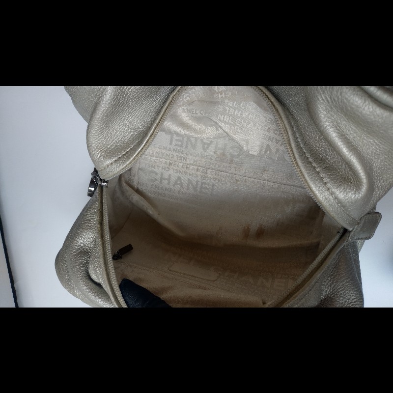Chanel 銀色軟皮革抓皺手提波士頓包-18