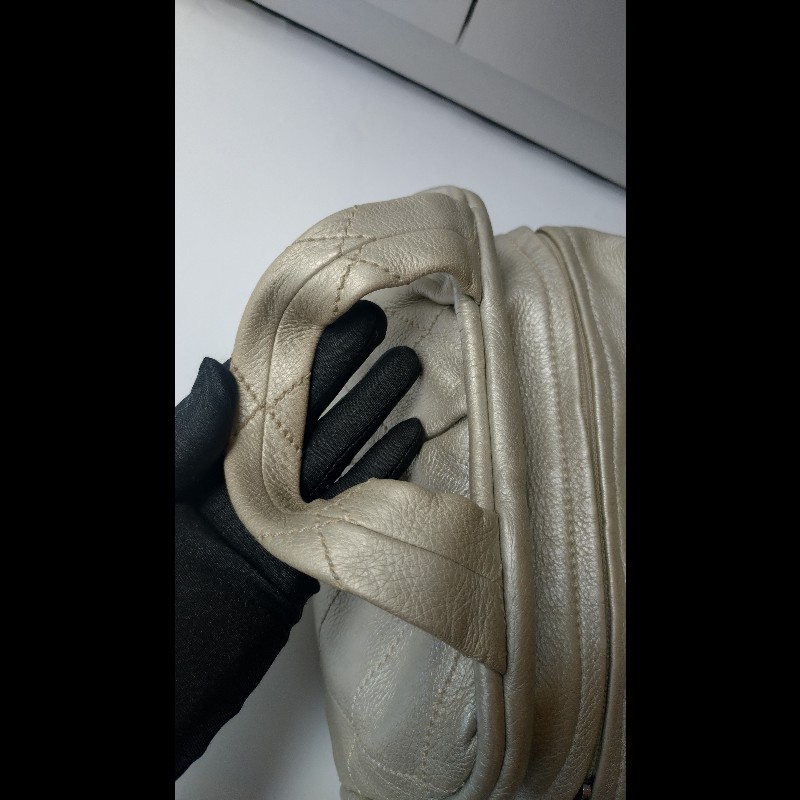 Chanel 銀色軟皮革抓皺手提波士頓包-27