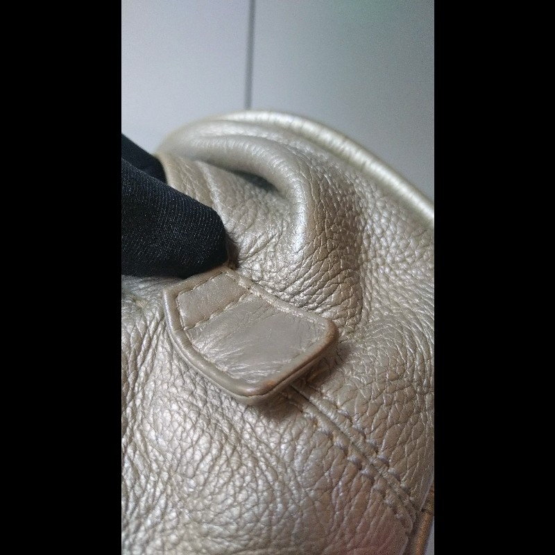 Chanel 銀色軟皮革抓皺手提波士頓包-38