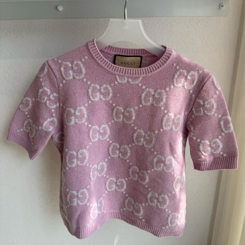 Guuci粉色白雙G短袖上衣s號-0