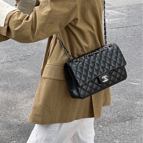 CHANEL✨黑銀羊皮COCO25/A01112