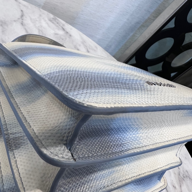 Bvlgari 白藍漸層水蛇皮水藍琺瑯蛇頭下蓋手提肩背包-9