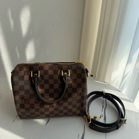 LV咖棋盤格speedy25背帶款