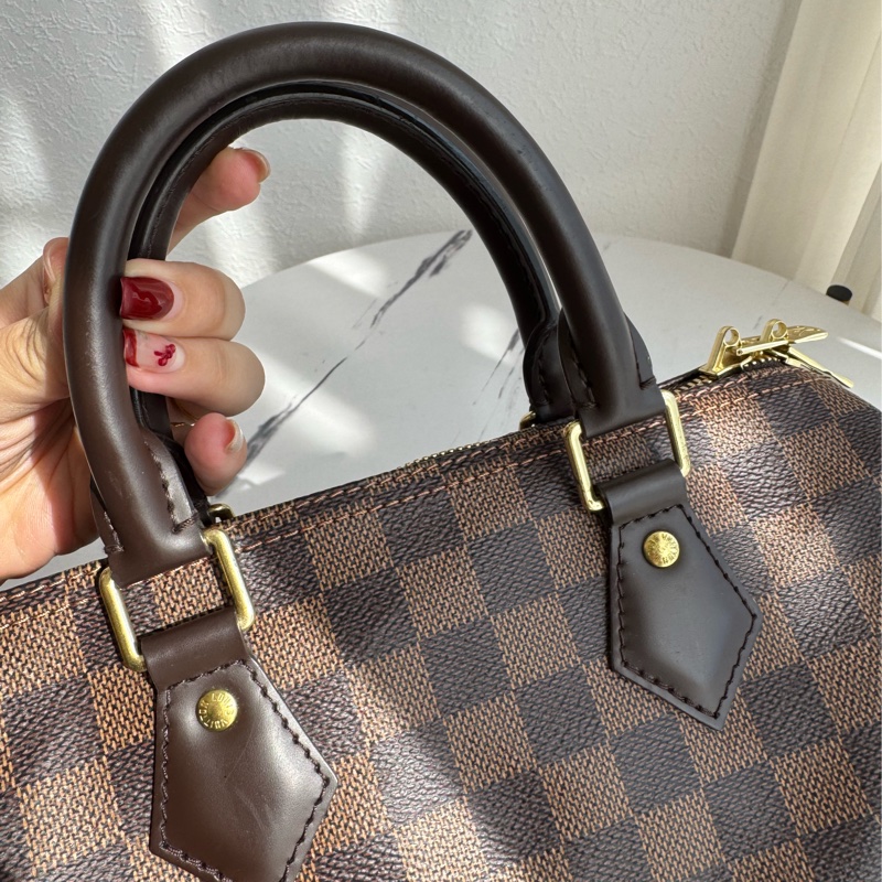 LV咖棋盤格speedy25背帶款-9