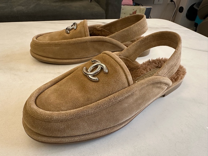 Chanel 棕色麂皮羊毛樂福鞋-2