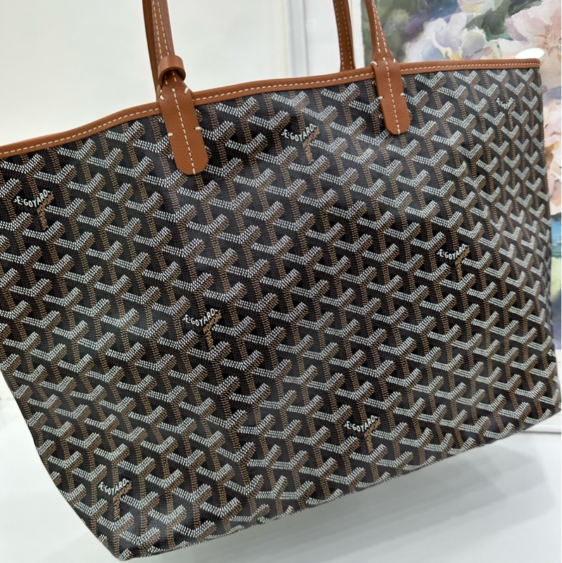 Goyard/戈雅 狗牙棕色托特包購物袋中號 媽咪包首選 容量大自重又輕-5