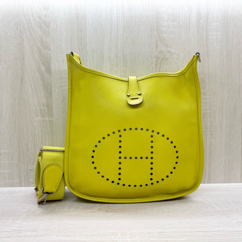 HERMES 💛9R萊姆黃EPSOM皮Evelyne29cm-2