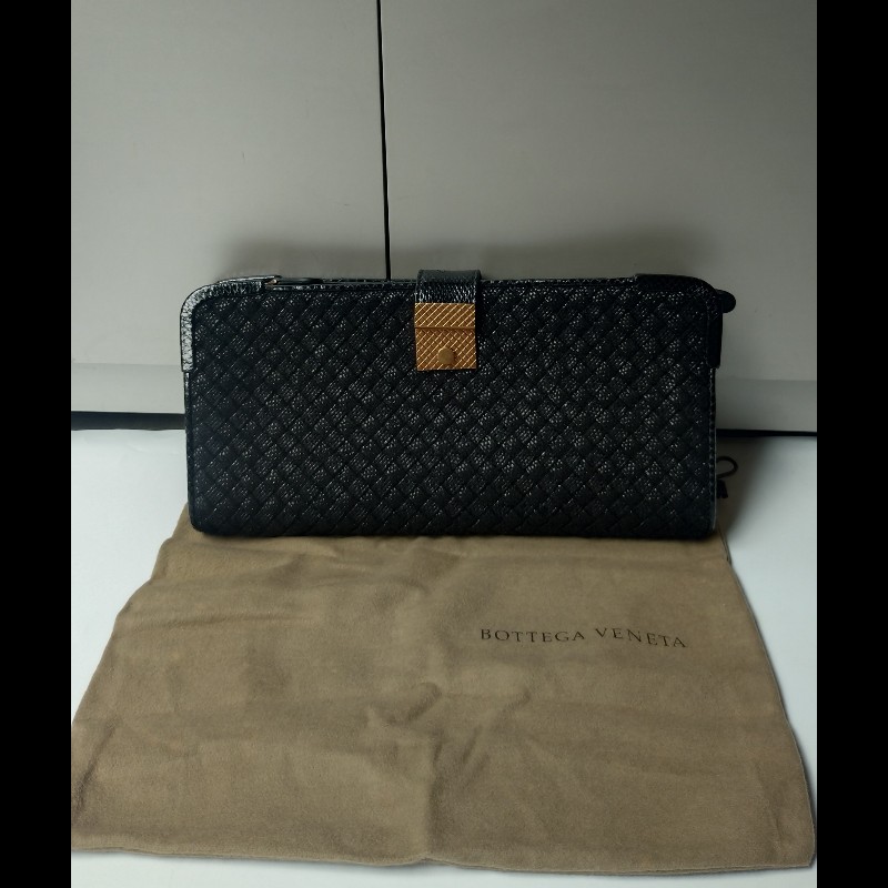 BV 金釦黑毛線編織大手拿包-2