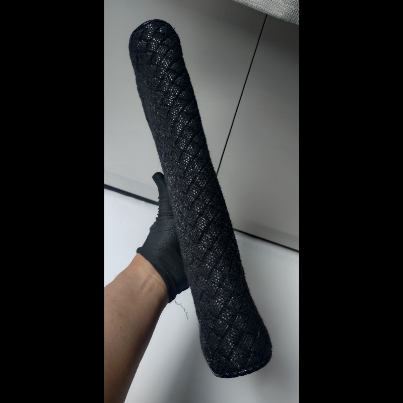 BV 金釦黑毛線編織大手拿包-14