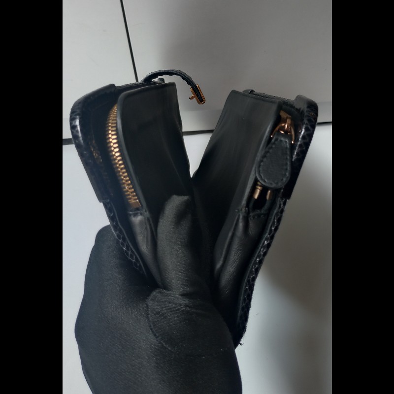 BV 金釦黑毛線編織大手拿包-15