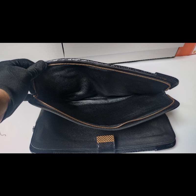 BV 金釦黑毛線編織大手拿包-20