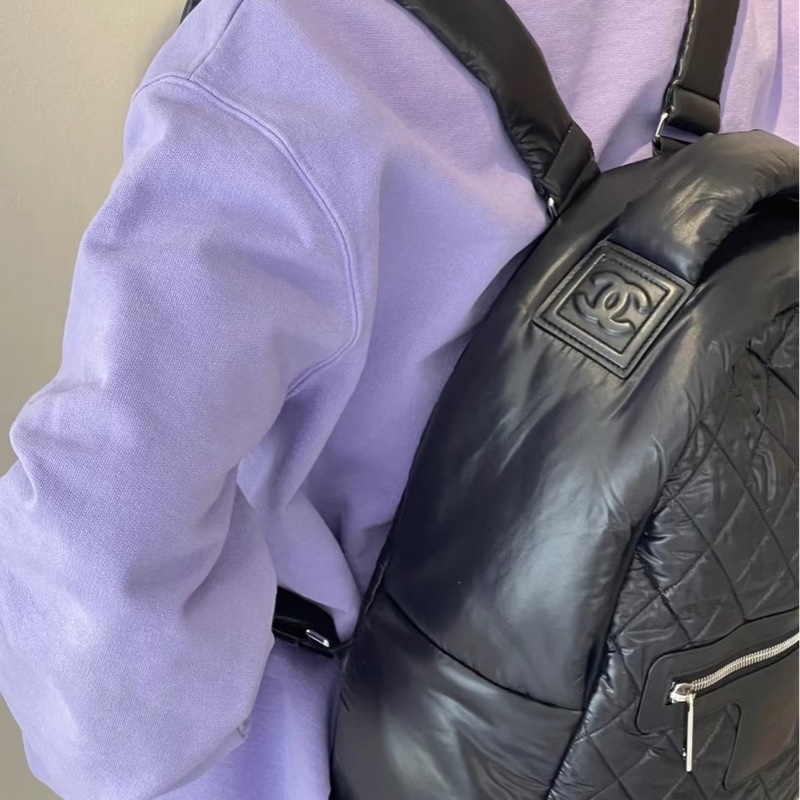 限時超低價😍99新🌟Chanel香奈兒全黑空氣後背包雙肩包書包-3