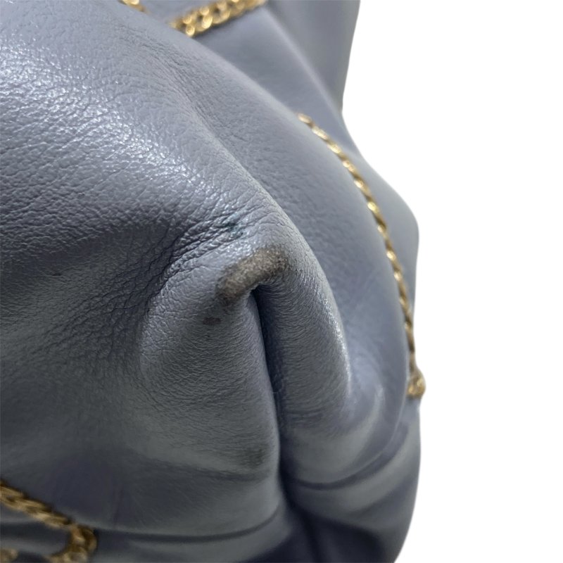 CHANEL 22 鏈條束口肩背包 小羊皮 灰藍色 金色金具-6