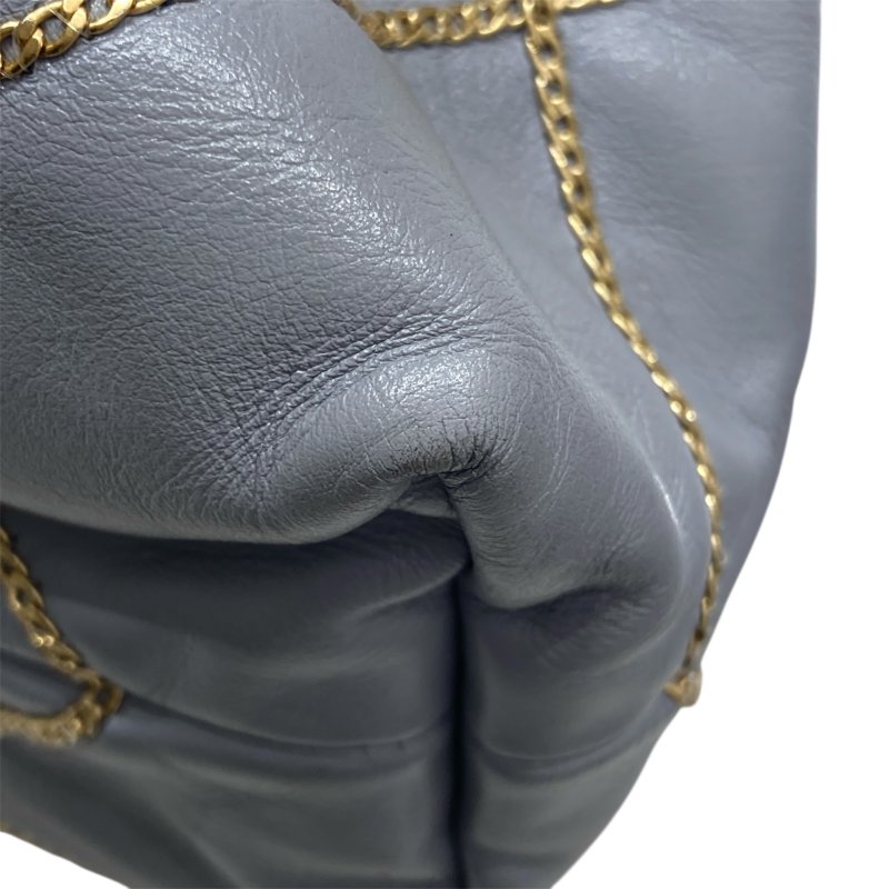 CHANEL 22 鏈條束口肩背包 小羊皮 灰藍色 金色金具-7