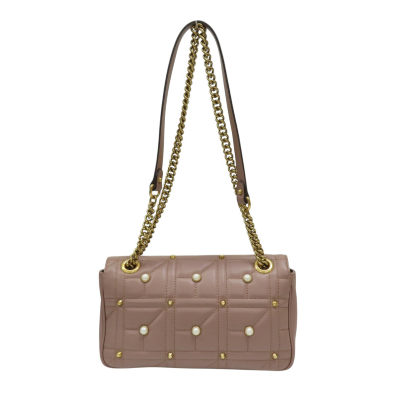 藕粉色 牛皮 珍珠 鉚釘 GG Marmont 肩背包【GUCCI 古馳】 443497-1